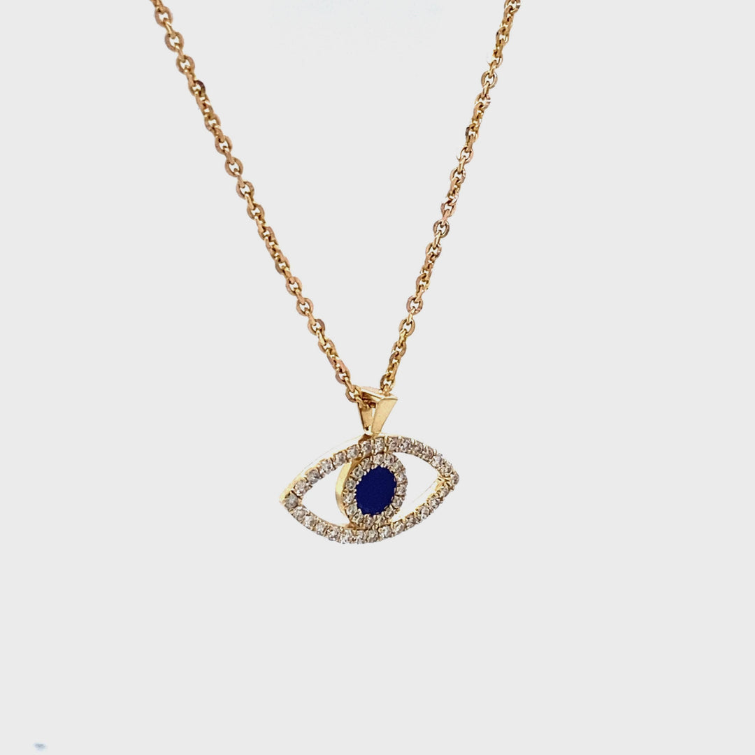 Evil Eye Natural Diamonds Charm Necklace: 14k Solid Gold With Blue Enamelling, Ready To Ship, Certified Jewelry