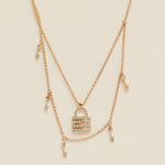 Load image into Gallery viewer, Lock &amp; Key Diamond Necklace, 14k Solid Gold, Natural Diamonds, Dual Tone Charm Layered Stacking Necklace, Ready To Ship, IGI Certified
