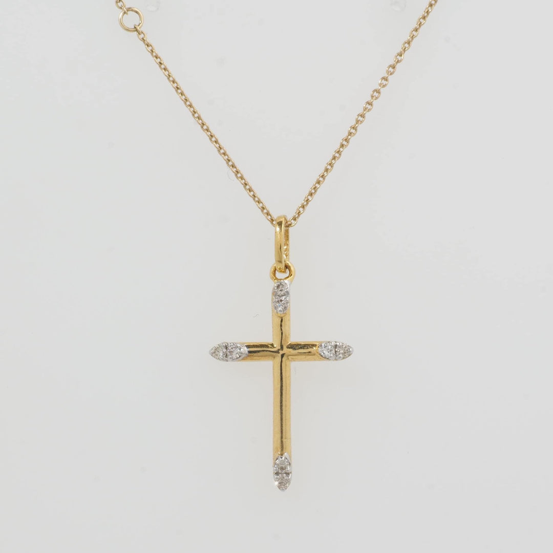 Diamond Tip Cross Pendant, 14k Solid Gold, Natural Diamonds, IGI Certified, Religious Adjustable Necklace, Everyday Jewelry, Gift For Her