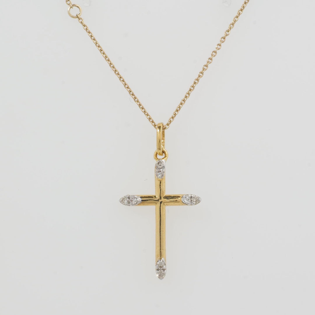 Diamond Tip Cross Pendant, 14k Solid Gold, Natural Diamonds, IGI Certified, Religious Adjustable Necklace, Everyday Jewelry, Gift For Her