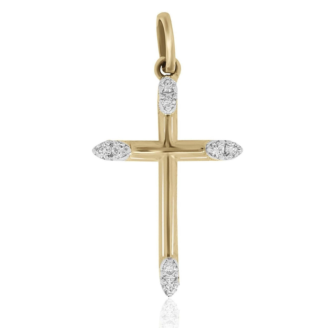 Diamond Tip Cross Pendant, 14k Solid Gold, Natural Diamonds, IGI Certified, Religious Adjustable Necklace, Everyday Jewelry, Gift For Her