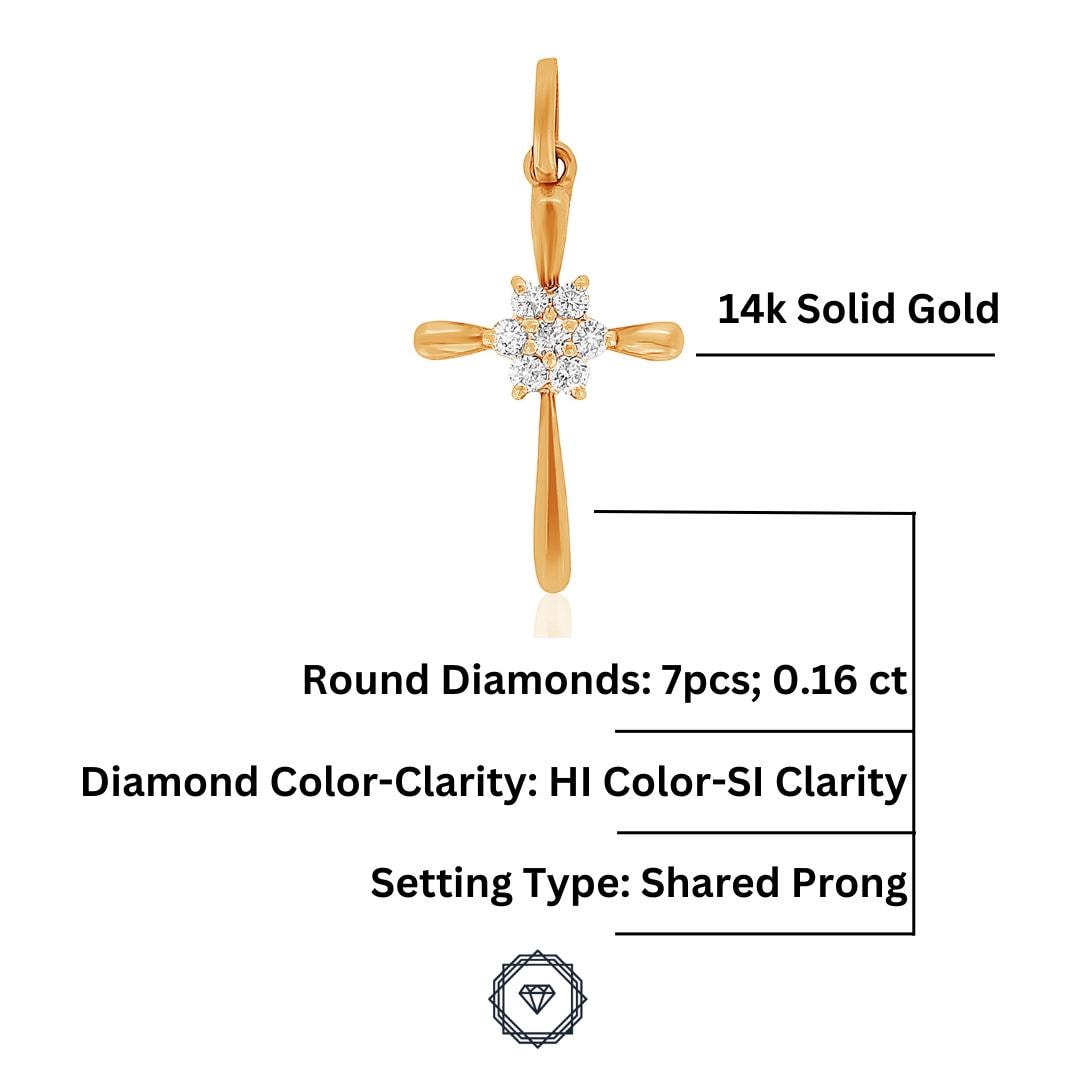 Cross Flower Diamond Pendant, 14k Solid Gold, Natural Diamonds, IGI Certified, Religious Adjustable Necklace, Everyday Jewelry, Gift For Her