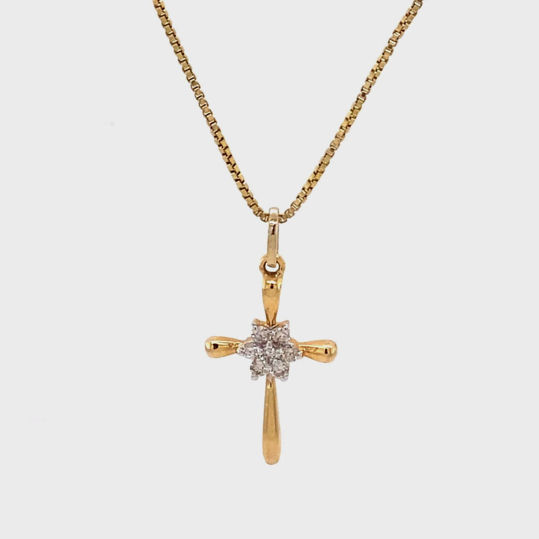 Cross Flower Diamond Pendant, 14k Solid Gold, Natural Diamonds, IGI Certified, Religious Adjustable Necklace, Everyday Jewelry, Gift For Her