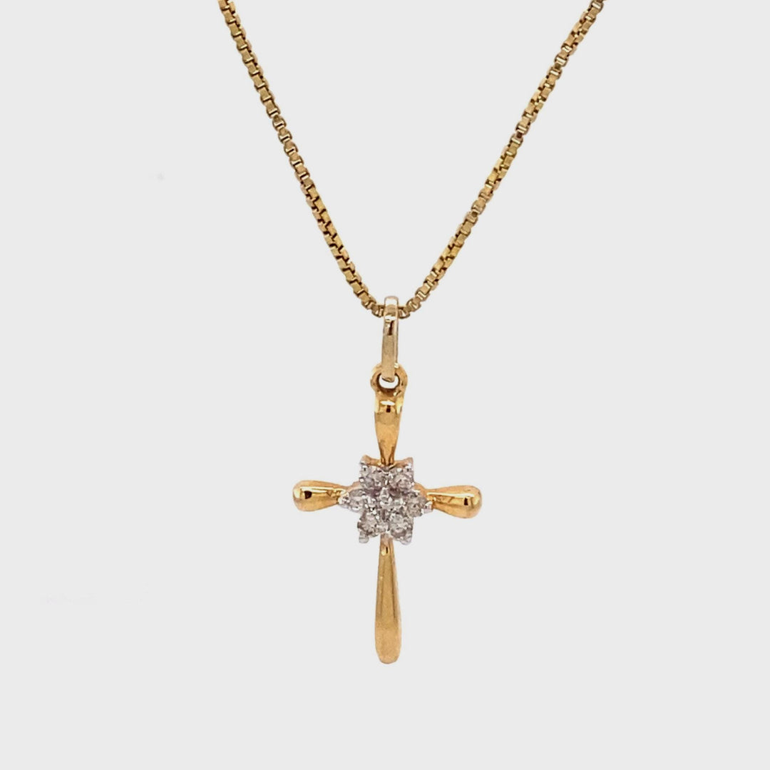 Cross Flower Diamond Pendant, 14k Solid Gold, Natural Diamonds, IGI Certified, Religious Adjustable Necklace, Everyday Jewelry, Gift For Her