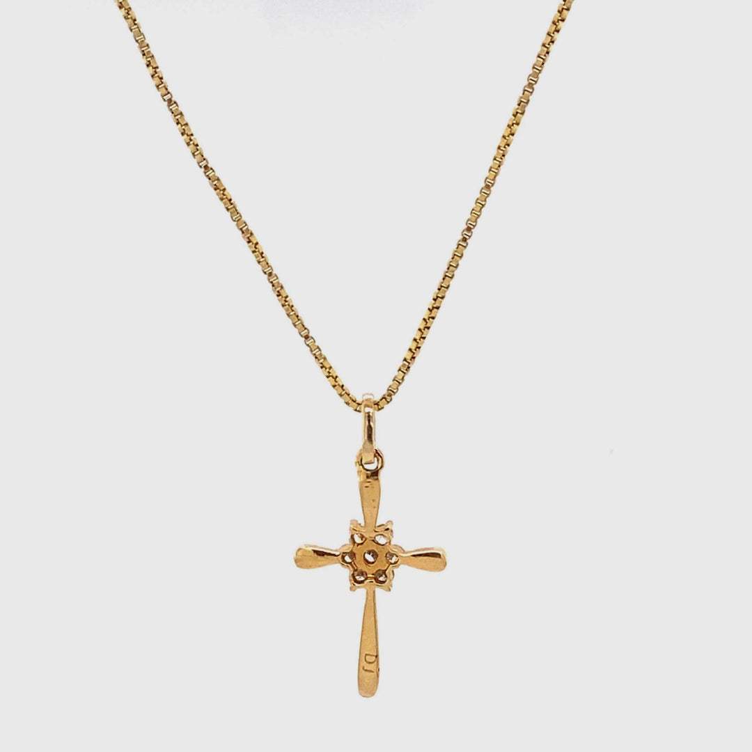 Cross Flower Diamond Pendant, 14k Solid Gold, Natural Diamonds, IGI Certified, Religious Adjustable Necklace, Everyday Jewelry, Gift For Her