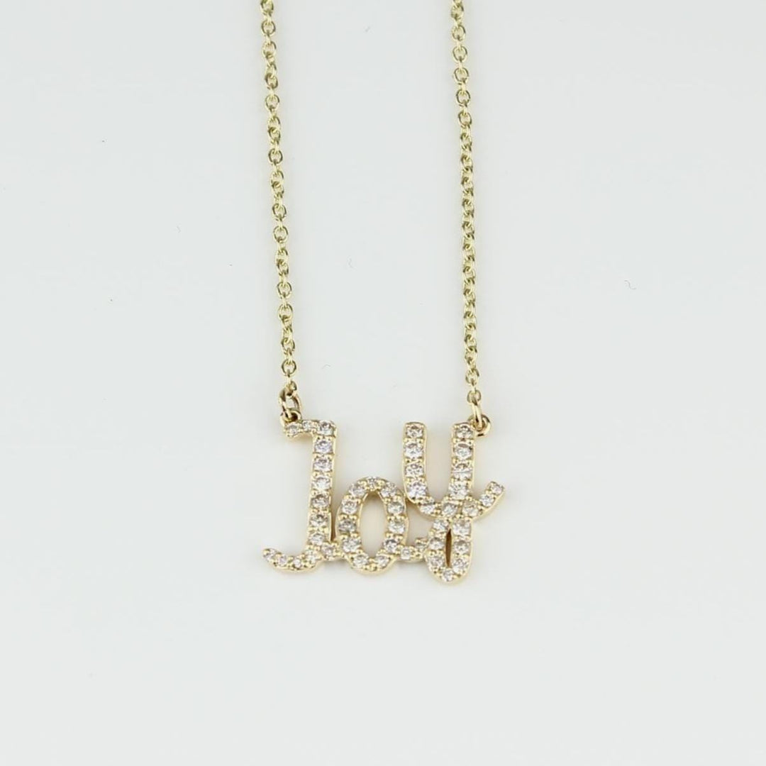 Joy Diamond Pendant Necklace, 14kt Solid Gold, Script Word Necklace, Handcrafted Inspirational Jewelry, Ready To Ship, Women&#39;s Day Gift
