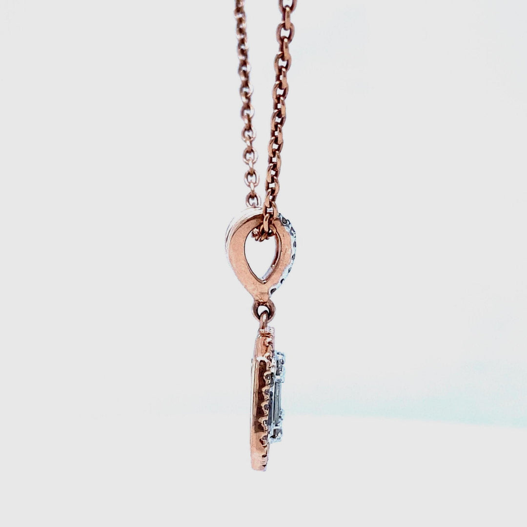 Baguette & Round Pendant Necklace, 14k Solid Gold, Rectangular Illusion and Halo Setting, Natural Diamonds, Ready To Ship, Women&#39;s Day Gift