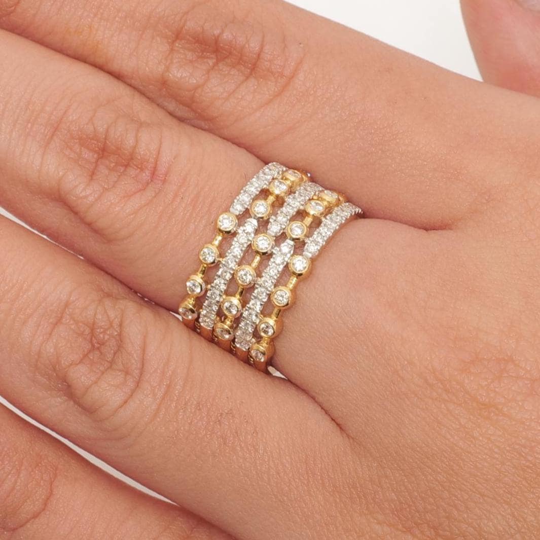 Wide Diamond Band Ring, 14k Solid Gold, Natural Diamonds, Stacking Statement Ring, Bold Eternity Ring, Wedding Band, Two Toned Ring