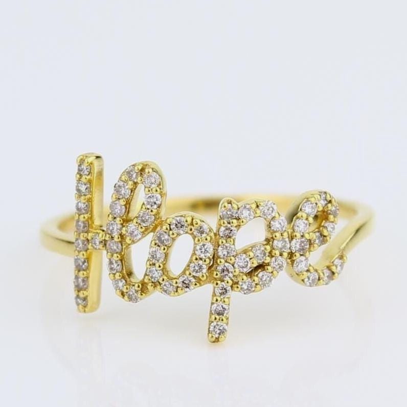Hope Diamond Ring, 14kt Solid Gold, Natural Diamonds, Statement Word Ring, Affirmation Jewelry, Inspirational Jewelry, Ready To Ship