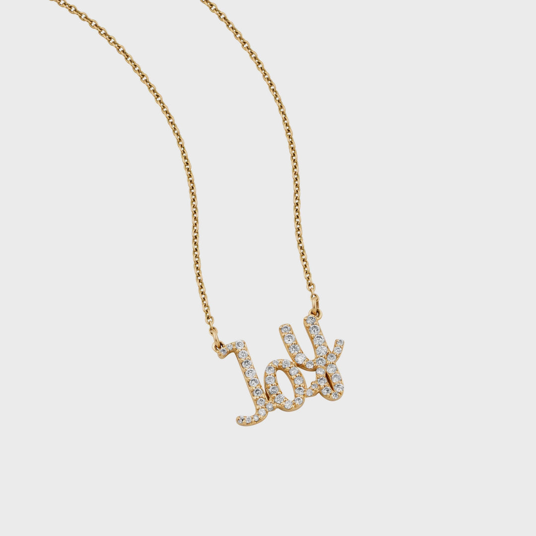 Joy Diamond Pendant Necklace, 14kt Solid Gold, Script Word Necklace, Handcrafted Inspirational Jewelry, Ready To Ship, Women&#39;s Day Gift