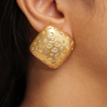 Load image into Gallery viewer, Gold Square Dome Natural Diamond Studs: 14k Solid Gold Flush Set Matte Statement Cocktail Earrings, Certified Jewelry
