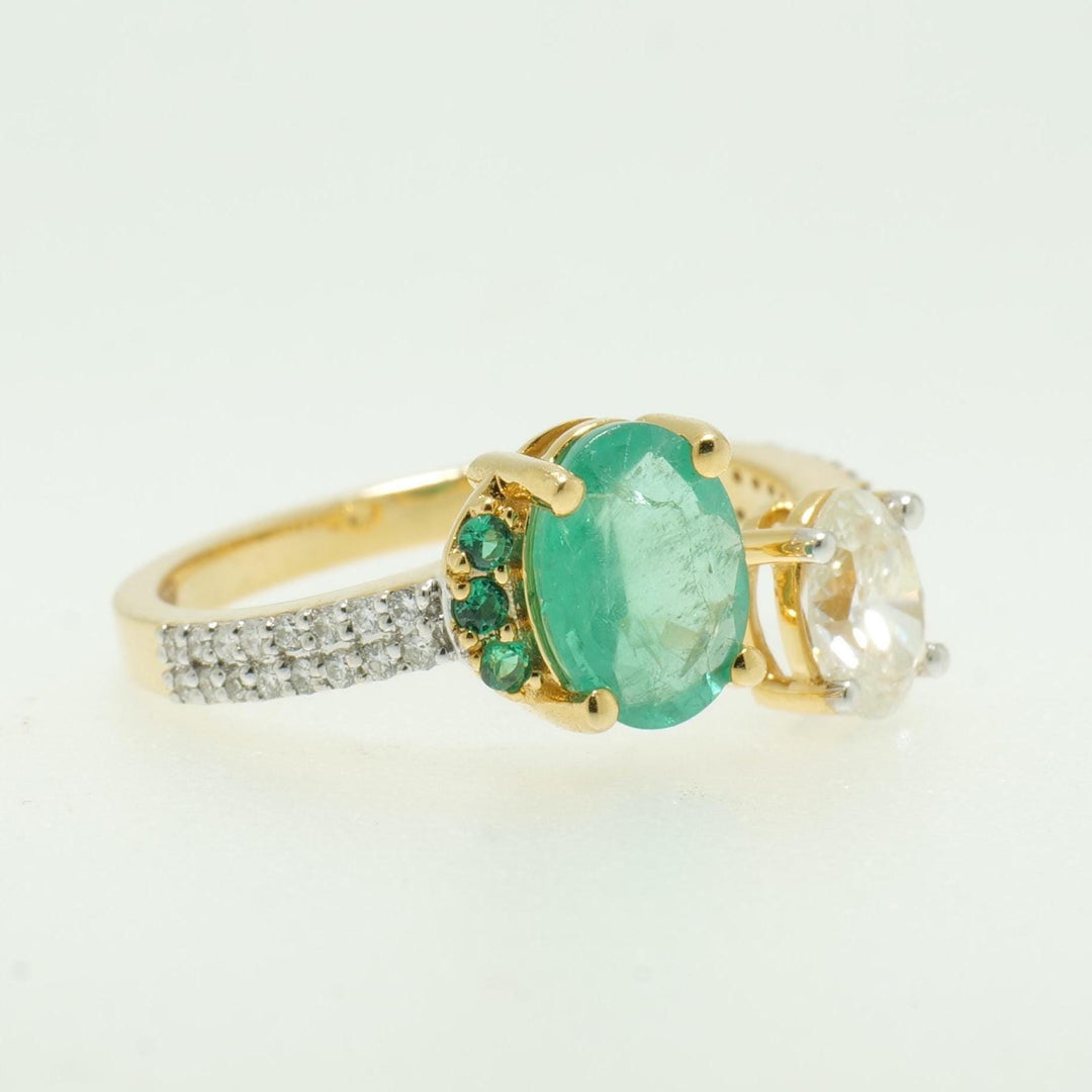 Oval Emerald Diamond Ring, 14k Solid Gold, Natural Diamond, Two Tone Statement Jewelry, Open Cuff Band, Cocktail Gemstone Ring
