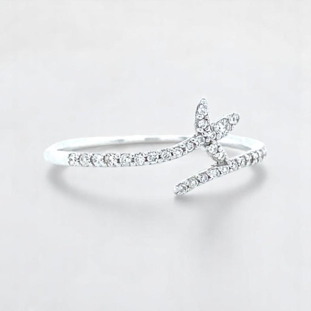 Leaf Vine Diamond Ring, 14k Solid Gold, Natural Diamonds, Stackable Floral Jewelry, Minimalist Everyday Band