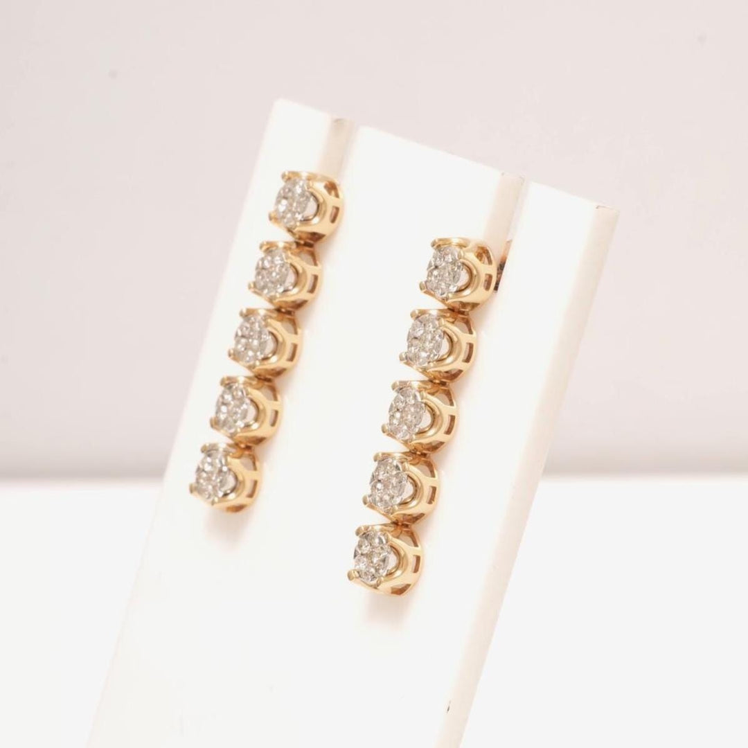 Diamond String Earrings With Illusion Setting, 14k Solid Gold, Natural Diamonds, Ready To Ship, Women&#39;s Day Gift