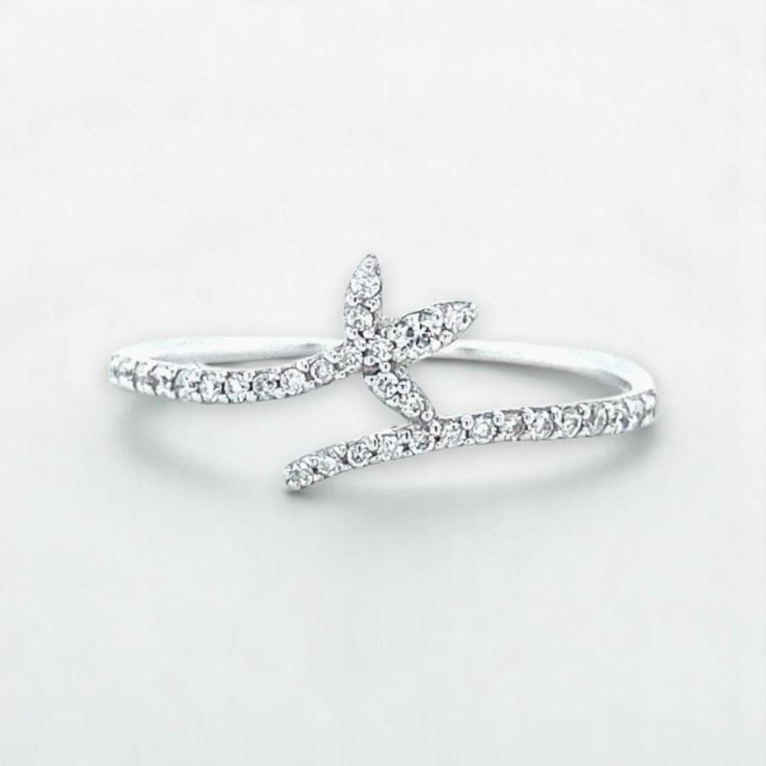 Leaf Vine Diamond Ring, 14k Solid Gold, Natural Diamonds, Stackable Floral Jewelry, Minimalist Everyday Band