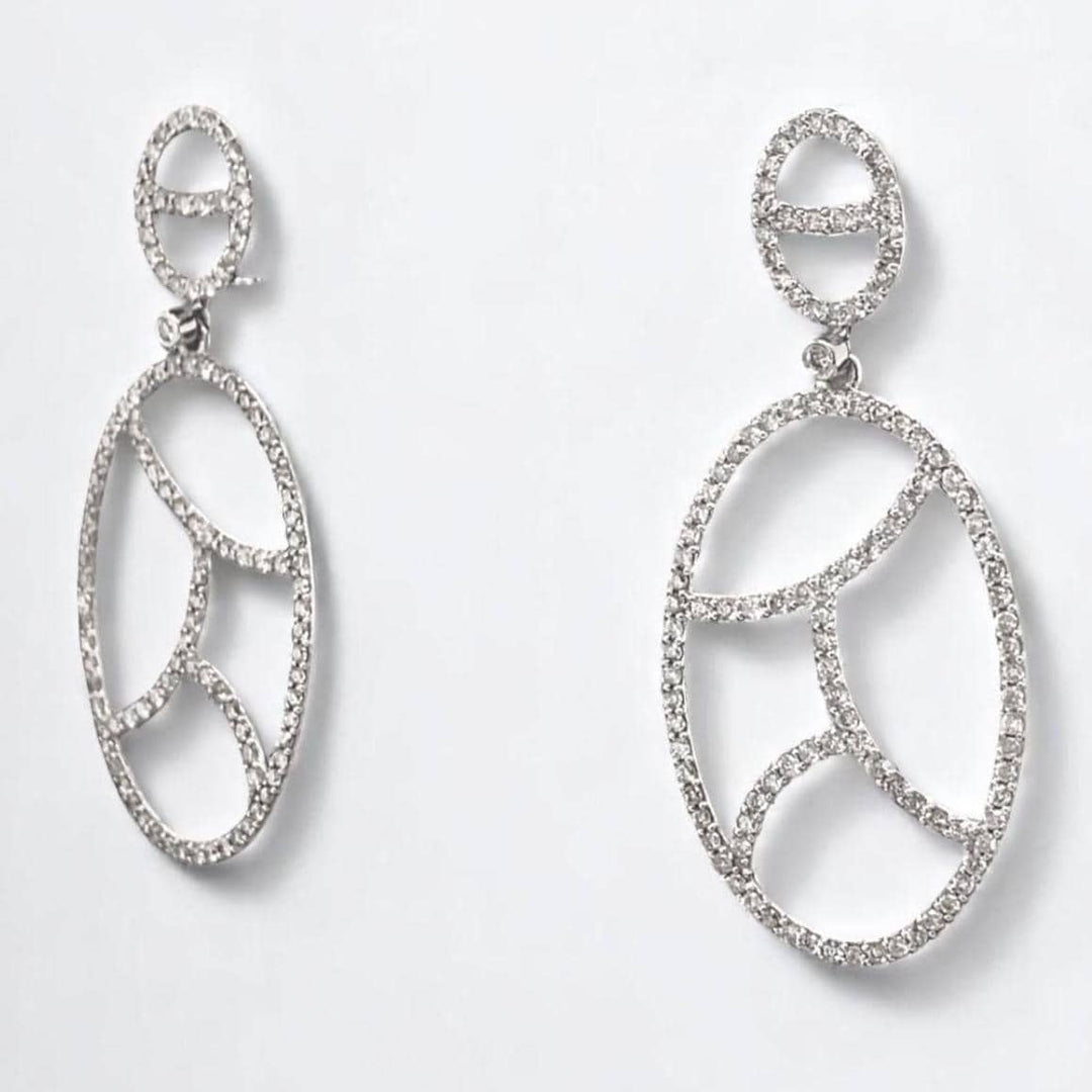 Geometric Oval Natural Diamond Drop Earrings: 14k Solid Gold, HRD Certification, Ready To Ship