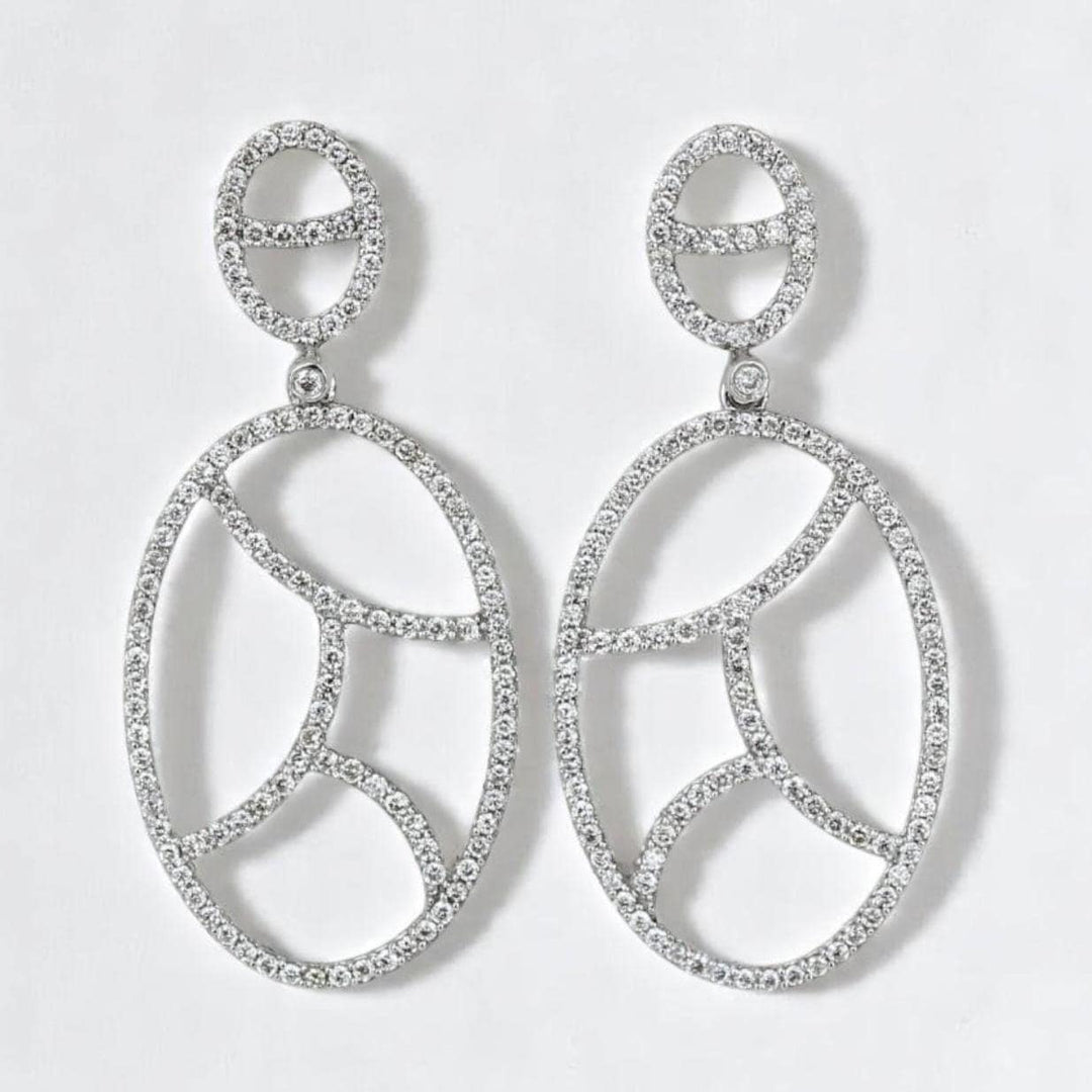 Geometric Oval Natural Diamond Drop Earrings: 14k Solid Gold, HRD Certification, Ready To Ship