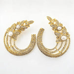 Load image into Gallery viewer, Leaves Stud Pearl Diamond Earrings, Natural Diamonds, Gemstone Earrings In 14k Solid Gold, Ready To Ship, Women&#39;s Day Gift
