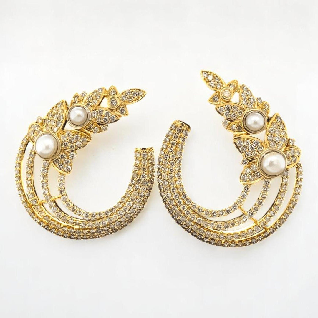 Leaves Stud Pearl Diamond Earrings, Natural Diamonds, Gemstone Earrings In 14k Solid Gold, Ready To Ship, Women&#39;s Day Gift