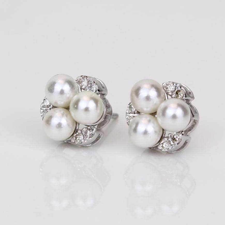 Pearl Stud Diamond Earrings In 14kt Solid Gold, Gemstone Earrings With Natural Diamonds, Certified Jewelry