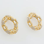 Load image into Gallery viewer, Round Cluster Natural Diamond Earrings: 14K Solid Gold Circular Halo Tube Studs, HRD Certification, Ready To Ship
