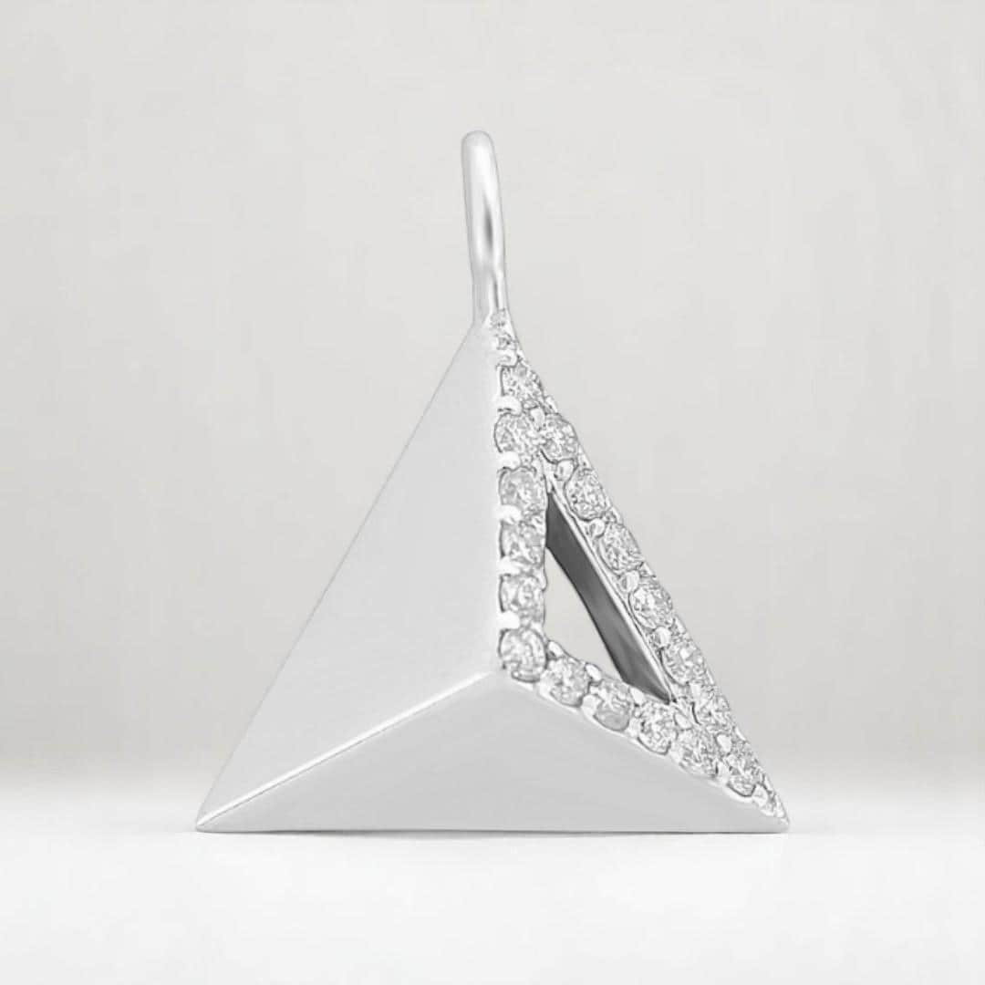 Pyramid Diamond Charm Pendant, 14k Solid Gold, Natural Diamonds, Geometric Triangle Charm, Stackable Jewelry With Adjustable Chain