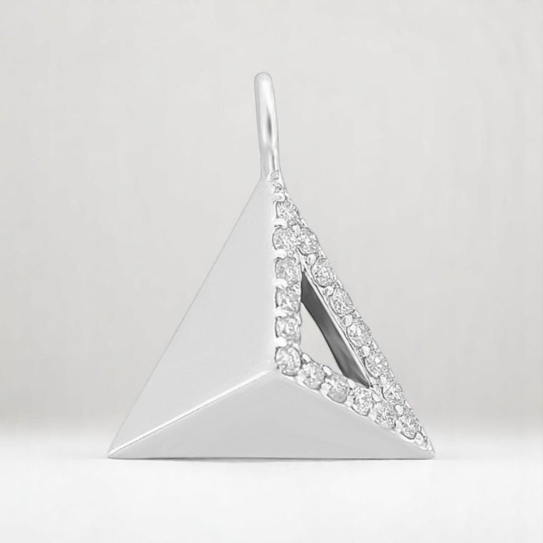 Pyramid Diamond Charm Pendant, 14k Solid Gold, Natural Diamonds, Geometric Triangle Charm, Stackable Jewelry With Adjustable Chain
