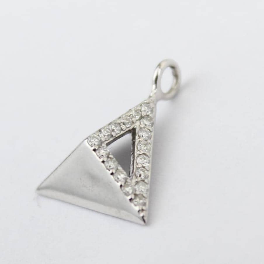 Pyramid Diamond Charm Pendant, 14k Solid Gold, Natural Diamonds, Geometric Triangle Charm, Stackable Jewelry With Adjustable Chain