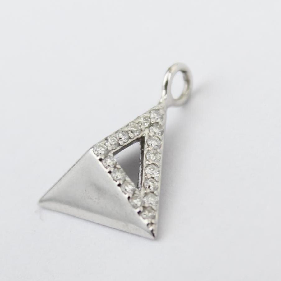 Pyramid Diamond Charm Pendant, 14k Solid Gold, Natural Diamonds, Geometric Triangle Charm, Stackable Jewelry With Adjustable Chain