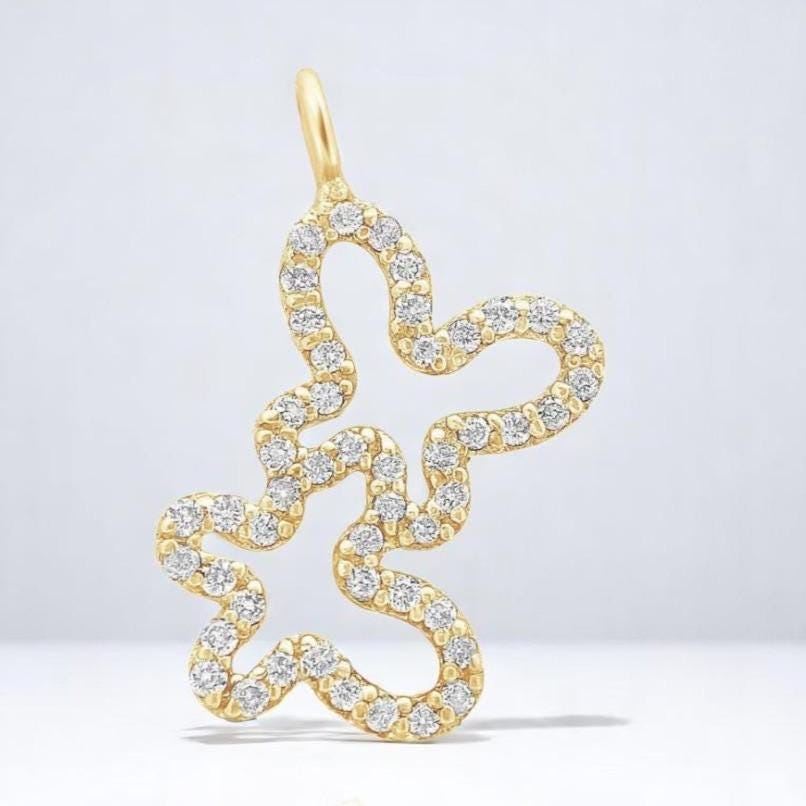 Butterfly Charm Diamond Pendant, 14k Solid Gold, Natural Diamonds, Abstract Wing Charm, Animal Jewelry, Everyday Stacking Necklace