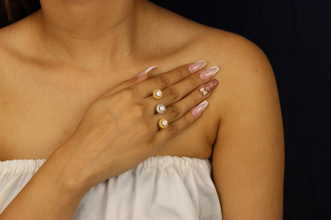 Cluster Diamond Open Cuff Ring, 14k Solid Gold, Natural Diamonds, Halo Two Tone Ring, Three Finger Cocktail Ring, Gift for Her