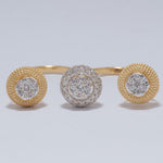 Load image into Gallery viewer, Cluster Diamond Open Cuff Ring, 14k Solid Gold, Natural Diamonds, Halo Two Tone Ring, Three Finger Cocktail Ring, Gift for Her
