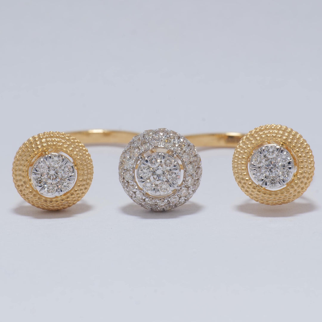 Cluster Diamond Open Cuff Ring, 14k Solid Gold, Natural Diamonds, Halo Two Tone Ring, Three Finger Cocktail Ring, Gift for Her