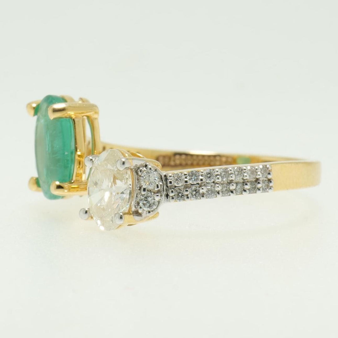 Oval Emerald Diamond Ring, 14k Solid Gold, Natural Diamond, Two Tone Statement Jewelry, Open Cuff Band, Cocktail Gemstone Ring
