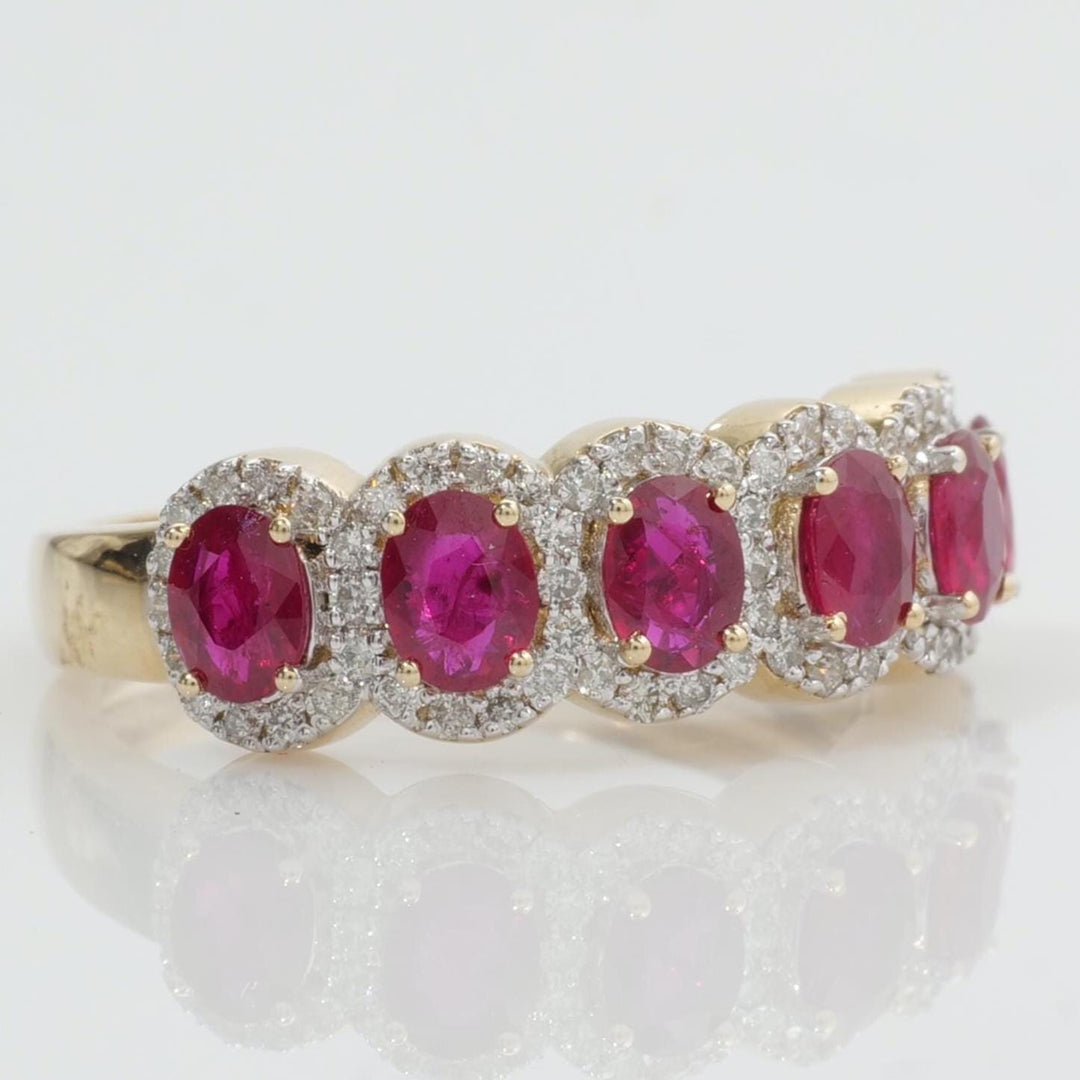 Oval Ruby Halo Diamond Ring, 14k Solid Gold, Natural Diamond, Half Eternity Band, Gemstone Cocktail Ring, Two Tone Wedding Statement Ring