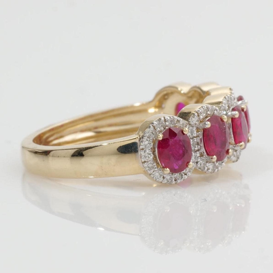 Oval Ruby Halo Diamond Ring, 14k Solid Gold, Natural Diamond, Half Eternity Band, Gemstone Cocktail Ring, Two Tone Wedding Statement Ring