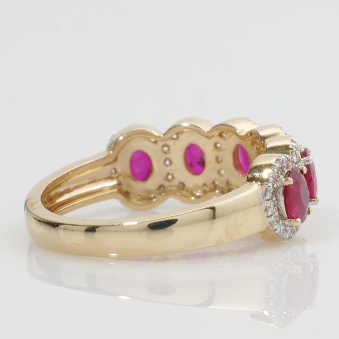 Oval Ruby Halo Diamond Ring, 14k Solid Gold, Natural Diamond, Half Eternity Band, Gemstone Cocktail Ring, Two Tone Wedding Statement Ring
