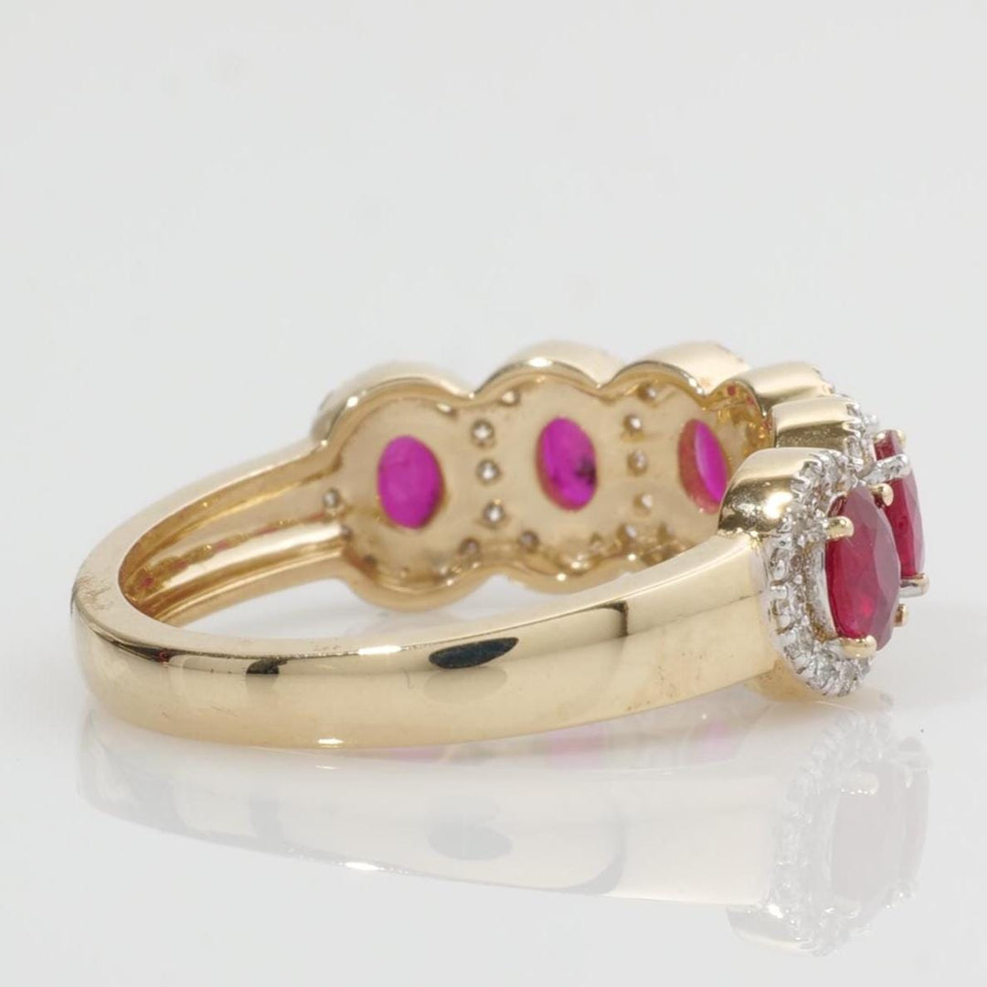 Oval Ruby Halo Diamond Ring, 14k Solid Gold, Natural Diamond, Half Eternity Band, Gemstone Cocktail Ring, Two Tone Wedding Statement Ring