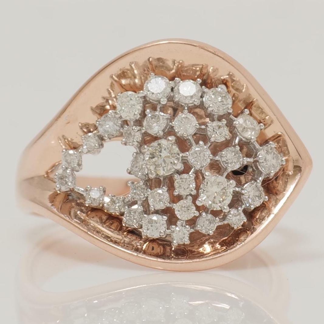 Eye Shape Cluster Diamond Ring, 14k Solid Gold, Natural Diamonds, Bold Statement Jewelry, Cocktail Ring, Gift for Her