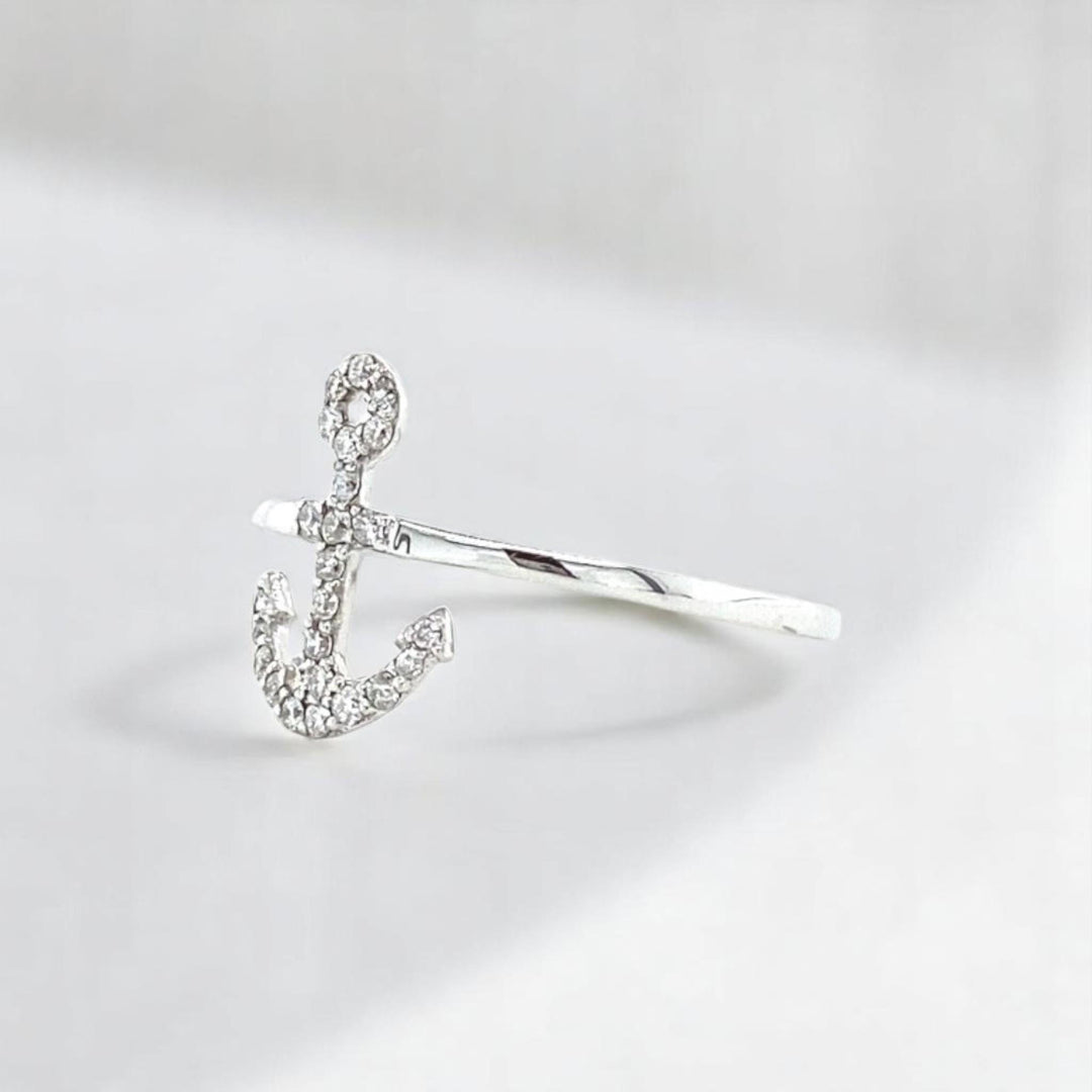 Anchor Diamond Ring, 14k Solid Gold, Natural Diamonds, Everyday Stackable Jewelry, Ready To Ship, Women's Day Gift