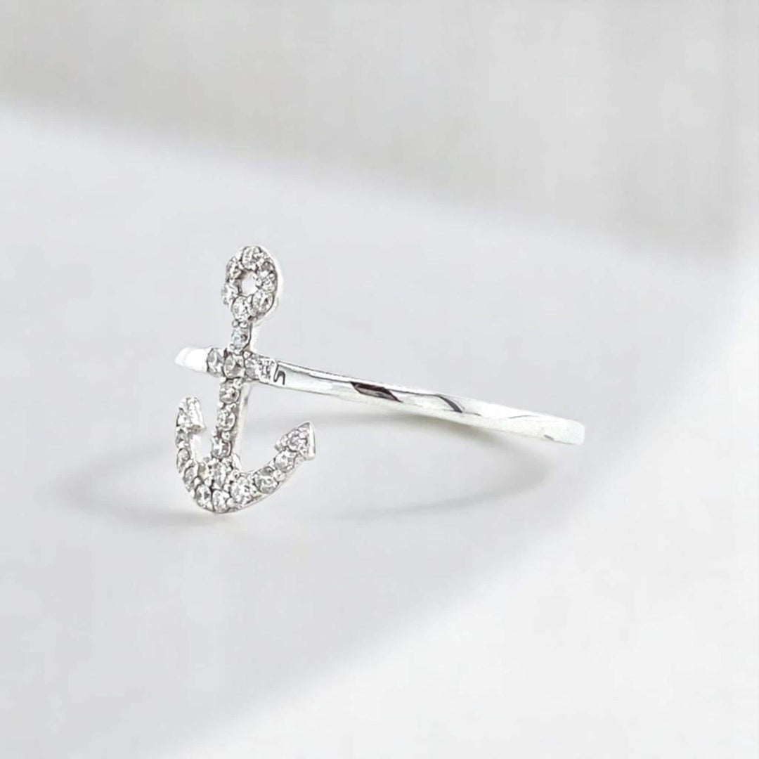 Anchor Diamond Ring, 14k Solid Gold, Natural Diamonds, Everyday Stackable Jewelry, Ready To Ship, Women&#39;s Day Gift