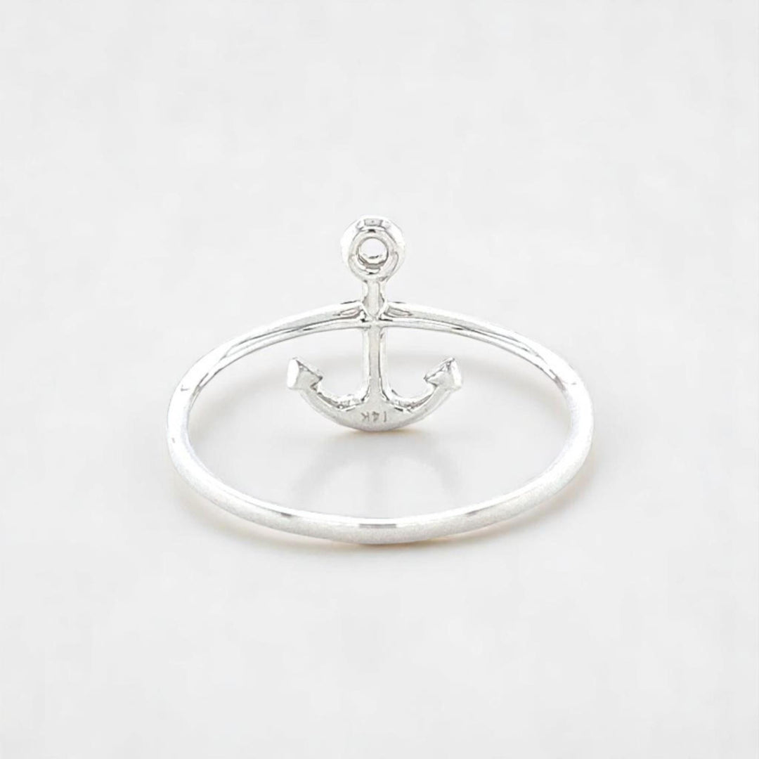 Anchor Diamond Ring, 14k Solid Gold, Natural Diamonds, Everyday Stackable Jewelry, Ready To Ship, Women's Day Gift