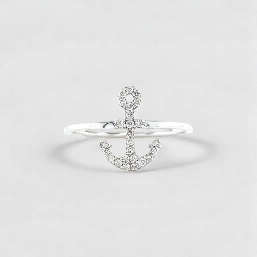 Anchor Diamond Ring, 14k Solid Gold, Natural Diamonds, Everyday Stackable Jewelry, Ready To Ship, Women's Day Gift