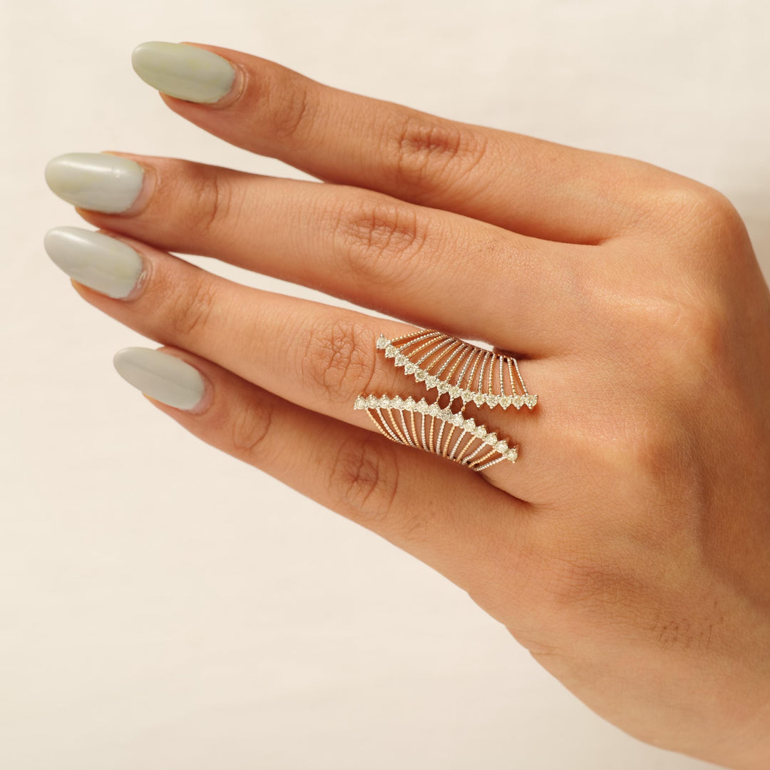 Cage Wide Diamond Band Ring, 14k Solid Gold, Natural Diamonds, Two-Toned Statement Ring, Cocktail Jewelry, Ready To Ship, IGI Certified