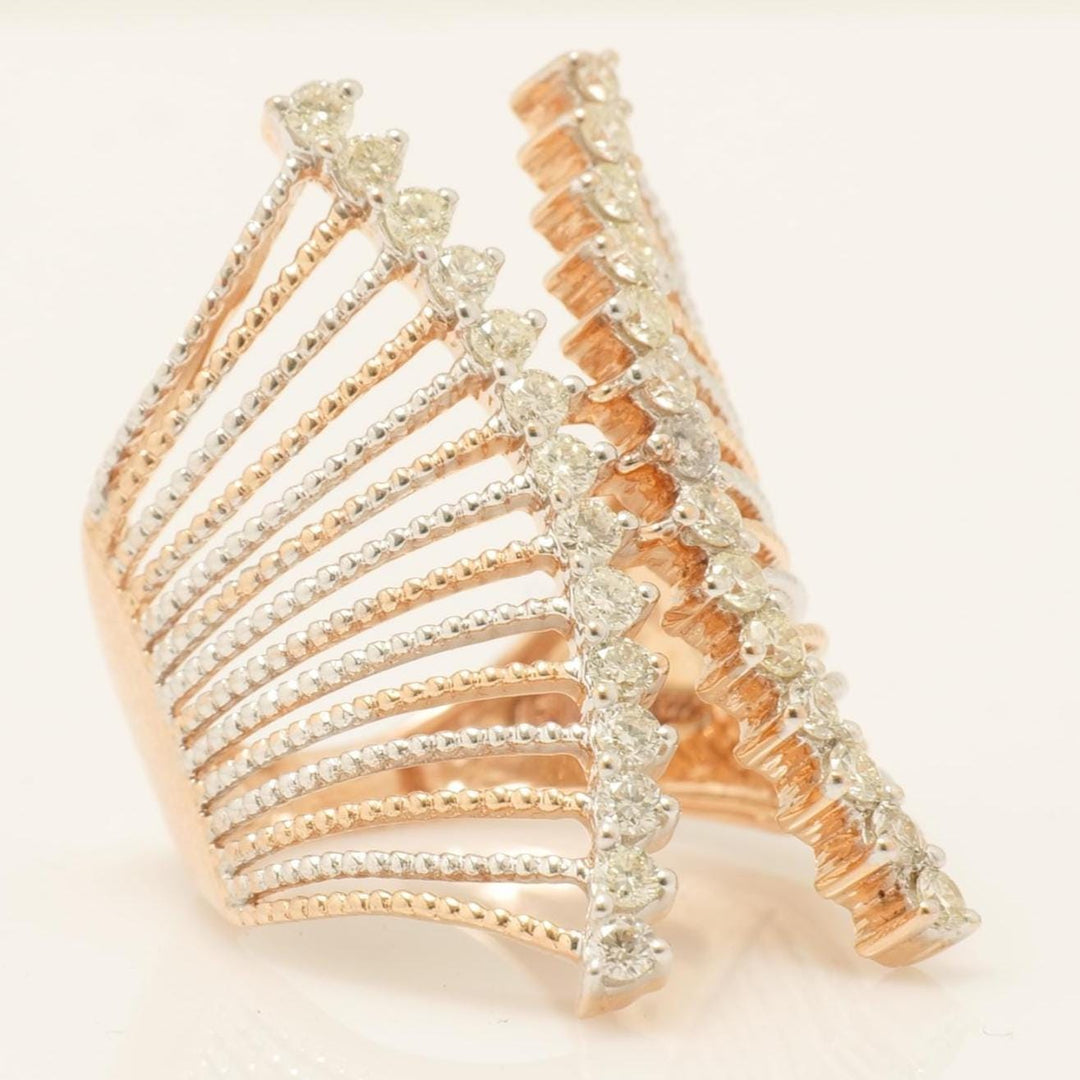 Cage Wide Diamond Band Ring, 14k Solid Gold, Natural Diamonds, Two-Toned Statement Ring, Cocktail Jewelry, Ready To Ship, IGI Certified