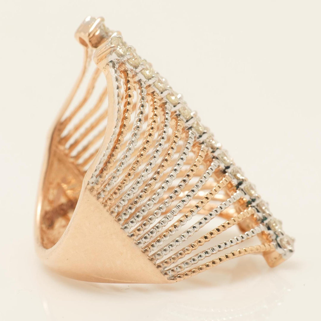 Cage Wide Diamond Band Ring, 14k Solid Gold, Natural Diamonds, Two-Toned Statement Ring, Cocktail Jewelry, Ready To Ship, IGI Certified