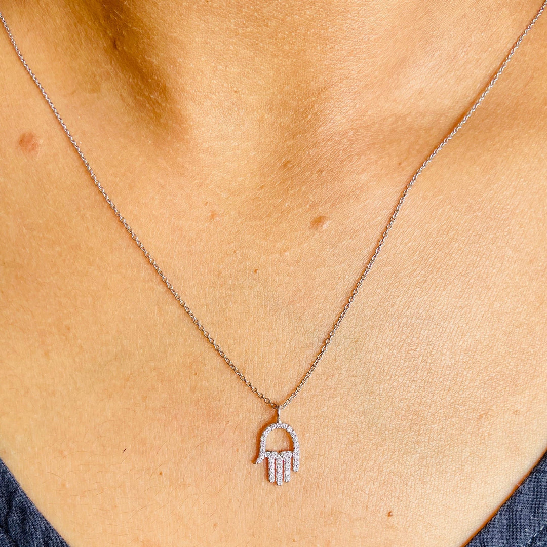 Hamsa Hand Diamond Charm Pendant, 14k Solid Gold, Natural Diamonds, Everyday Protection Bracelet, Minimalist Necklace, Stackable Jewelry