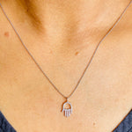 Load image into Gallery viewer, Hamsa Hand Natural Diamond Charm Pendant: 14k Solid Gold Everyday Protection Jewelry, Minimalist Necklace, Certified Jewelry, Ready To Ship
