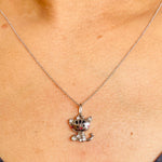 Load image into Gallery viewer, Cat Diamond Charm Pendant, 14k Solid Gold, Natural Diamonds, Enamel Kitten Necklace, Everyday Minimalist Charm, Stacking Animal Jewelry
