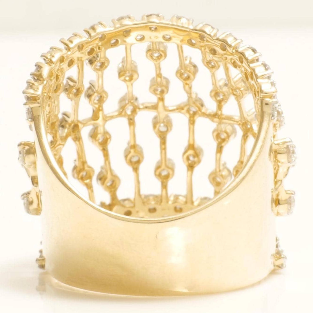 Lattice Openwork Natural Diamond Ring: 14k Solid Gold Cage Cocktail Ring, Certified Jewellery